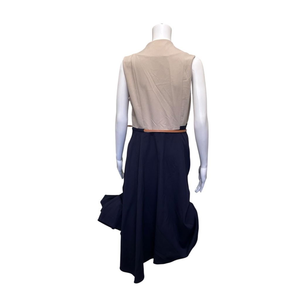 Calvin Klein Colorblock Fit & Flare Career Blue Beige Dress w/ Belt Size 10 - Picture 5 of 7